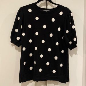 Adriana Papell: sweater blouse/shirt color: black with white polka dots